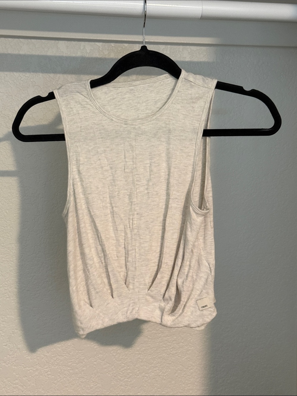 Vuori Light Gray Knot-Front Ribbed Tank